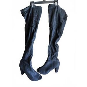 Sassy Black Knee-High Peep-Toe Boots - Size 10
